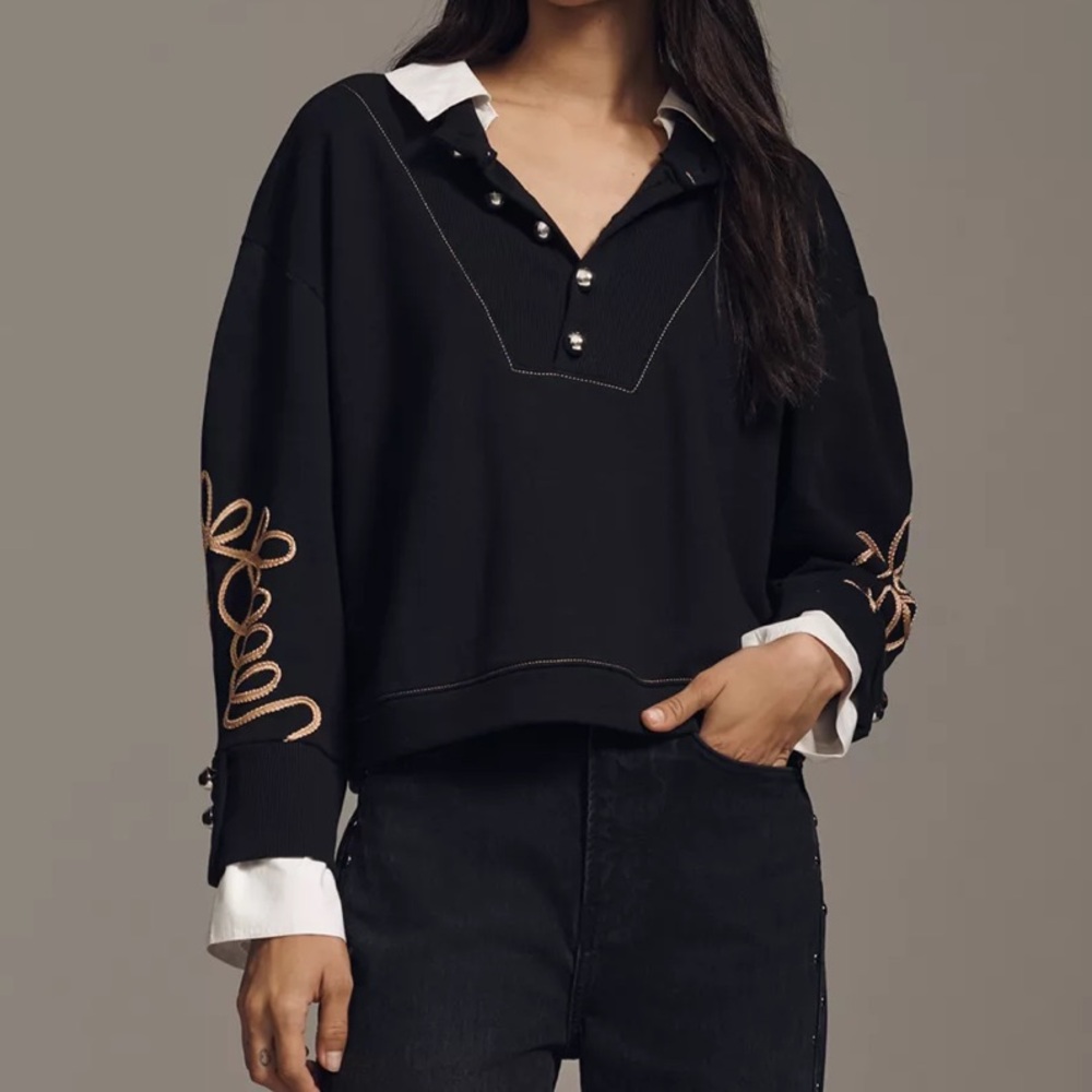 Anthropologie Embroidered Layered Twofer Pullover